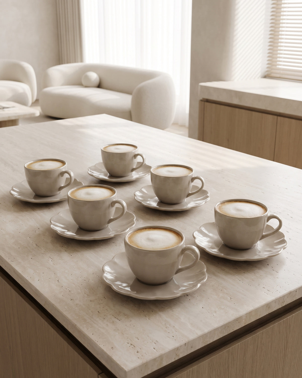 Bricard Florange Kaffeeservice Taupe – 12-teilige Porzellan-Kaffeetassen für 6 Personen