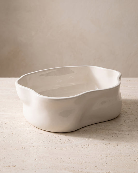Nordic - Seramik Dalgalı Kase - Krem - 2240 ml