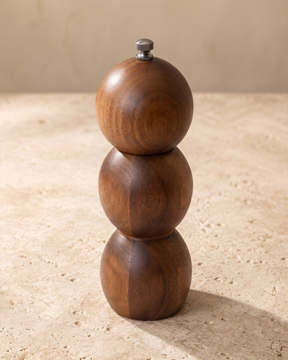 Grano Salz- und Pfeffermühle Gestapelte Kugeln | Massives Akazienholz | 18,5 cm