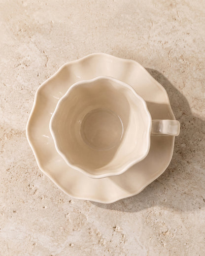 Bricard Angles Kaffeeservice 12-teilig | Taupe Porzellan | 6 Tassen & Untertassen