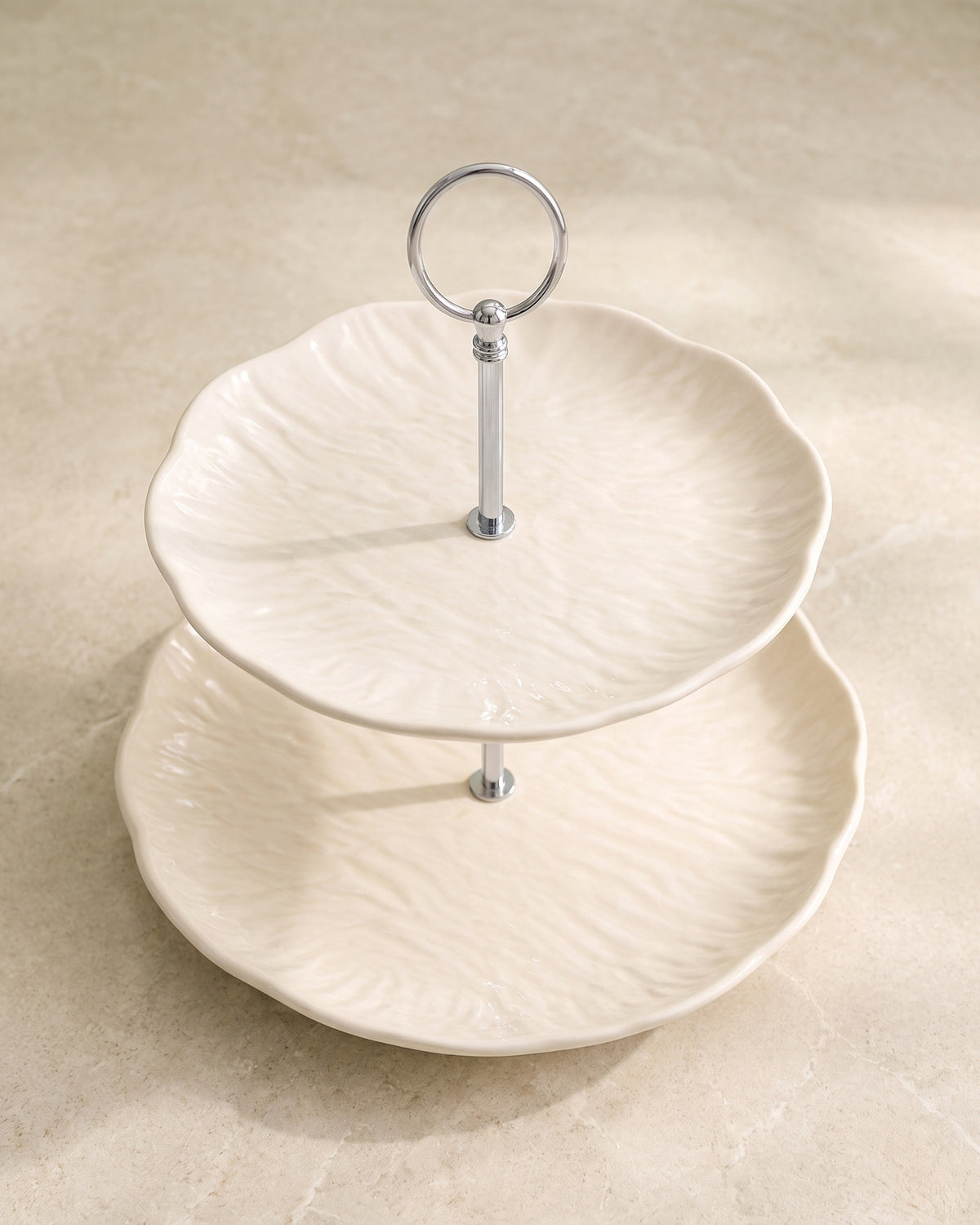 Cermico Beige Etagere 2-stöckig – Ø 20,5 cm /Ø 27,3 cm