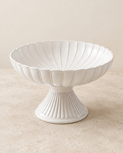 Bloomy – Ayaklı Servis Tabağı – Büyük – Çiçek Şekilli Porselen – Beyaz – Ø28 cm, y16 cm