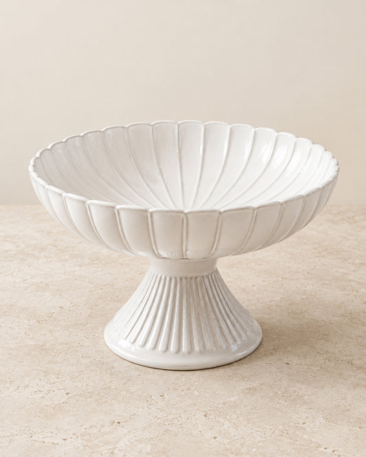 Bloomy – Servierschale auf Fuß – groß – blütenförmiges Porzellan – weiß – Ø28 cm, H16 cm