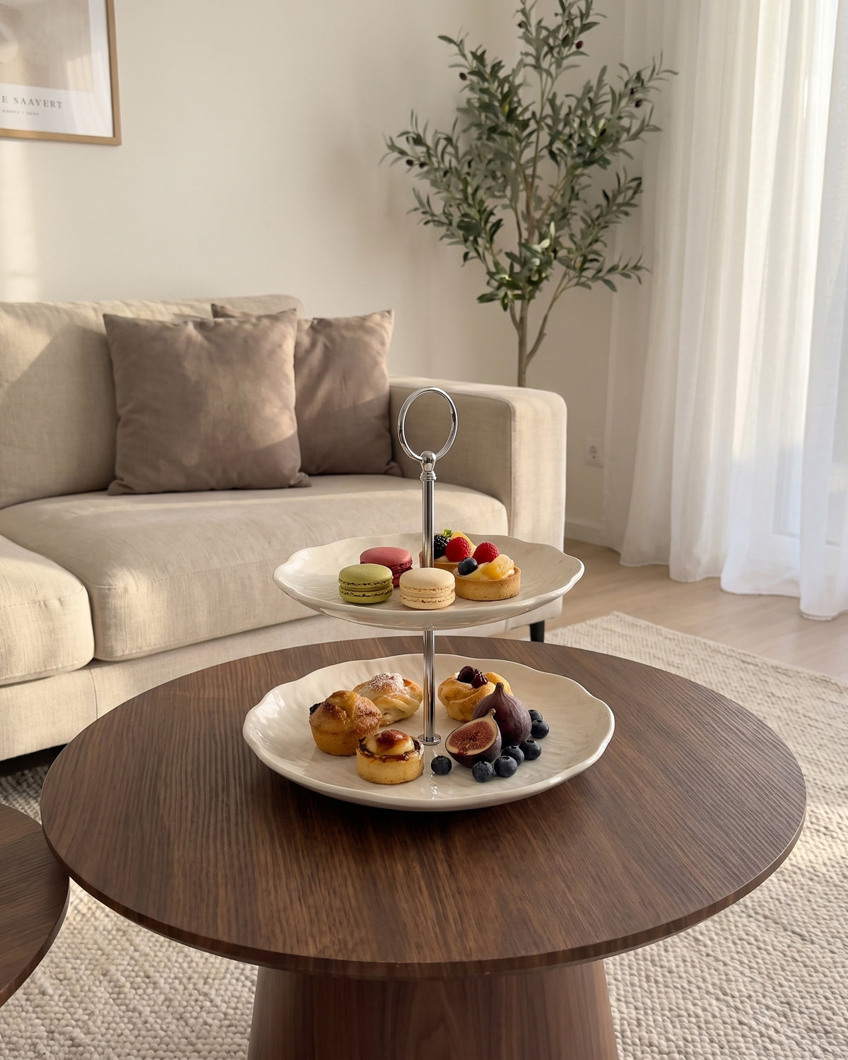 Cermico Weiße Etagere 2-stöckig – Ø 20,5 cm/Ø 27,3 cm