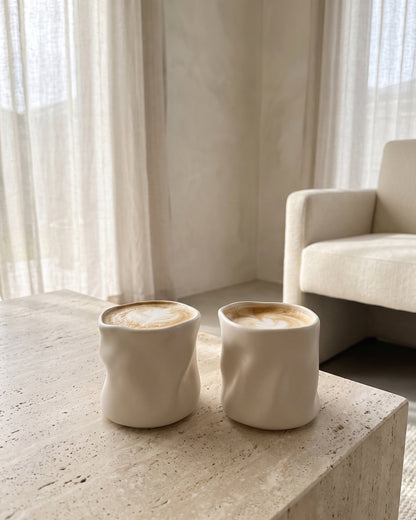 Diamond wave keramieken mok 2 stuks | Creme mat