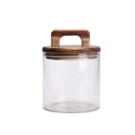 Vorratsglas aus Glas mit Deckel aus Akazienholz